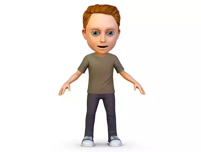 Young Man Boy T-Shirt Jeans Sneakers Hairstyle 3D model