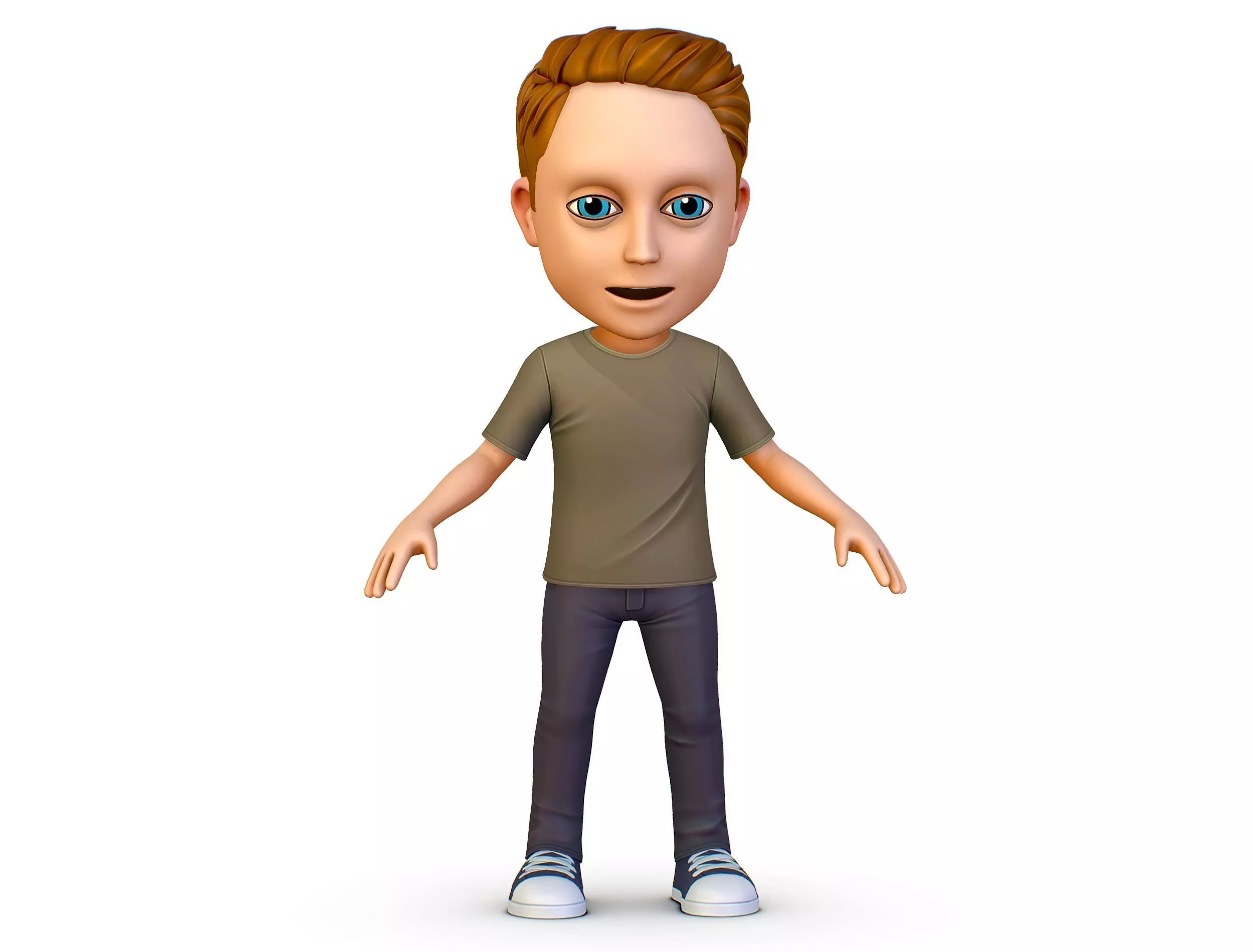 Young Man Boy T-Shirt Jeans Sneakers Hairstyle 3D model_0