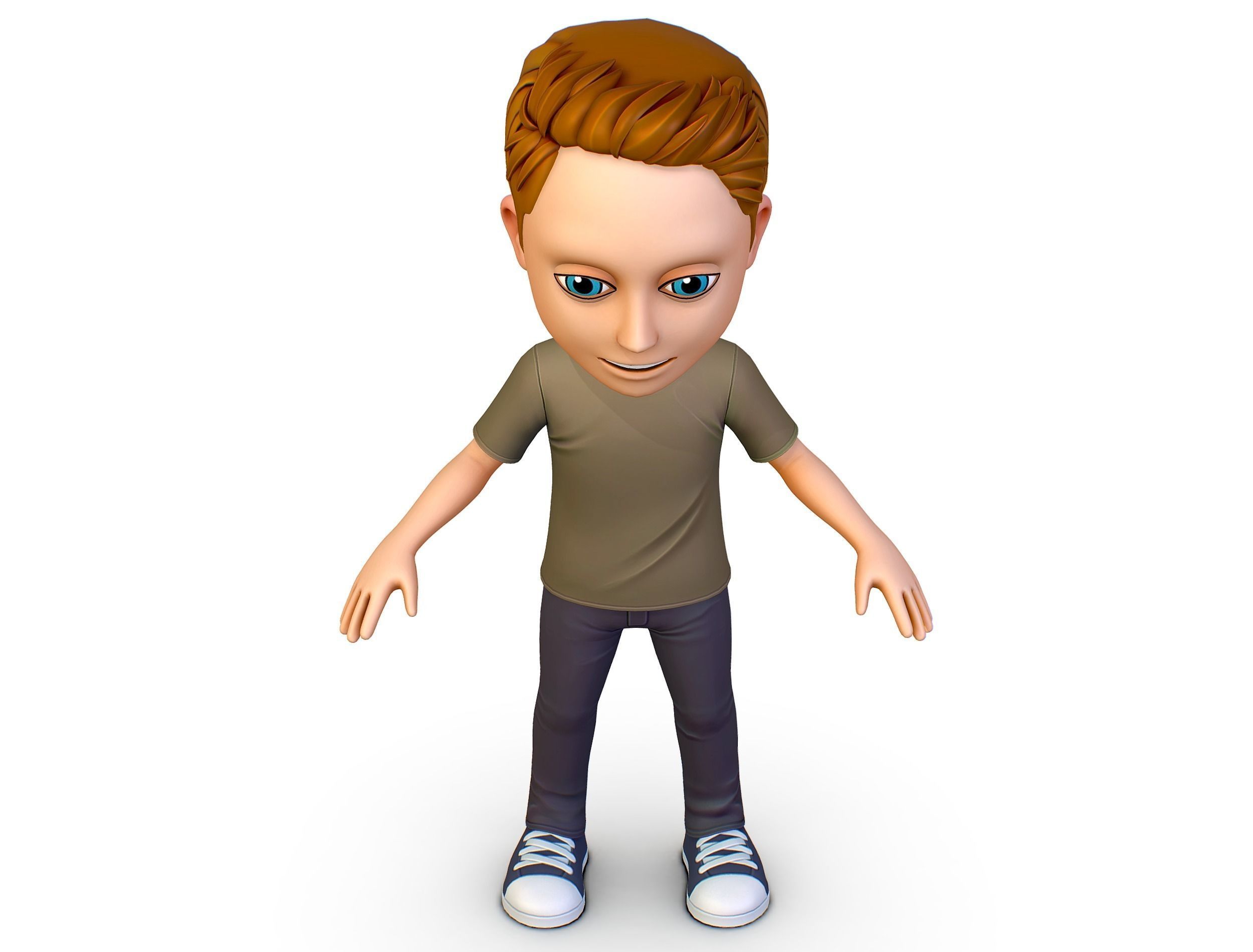 Young Man Boy T-Shirt Jeans Sneakers Hairstyle 3D model_9