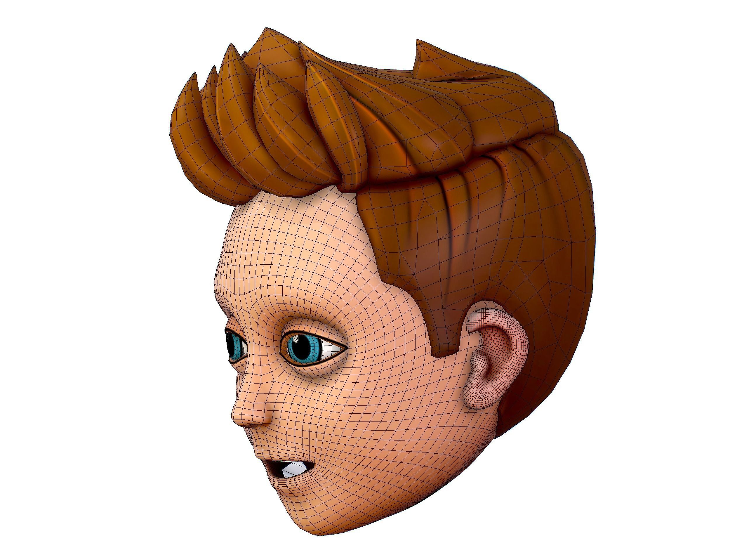 Short Hairstyle Cartoon Young Man Boy Head Icon 3D model 3D model_14