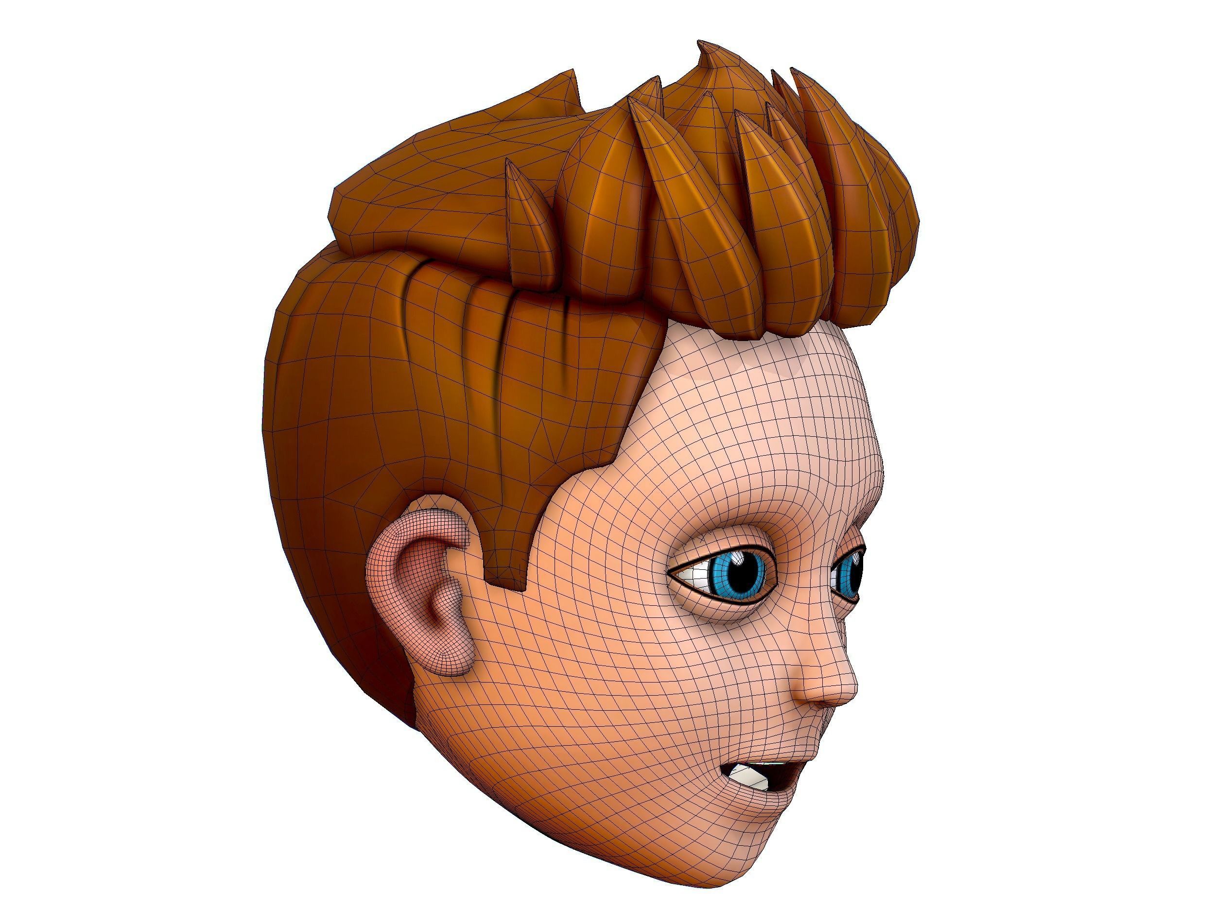 Short Hairstyle Cartoon Young Man Boy Head Icon 3D model 3D model_13