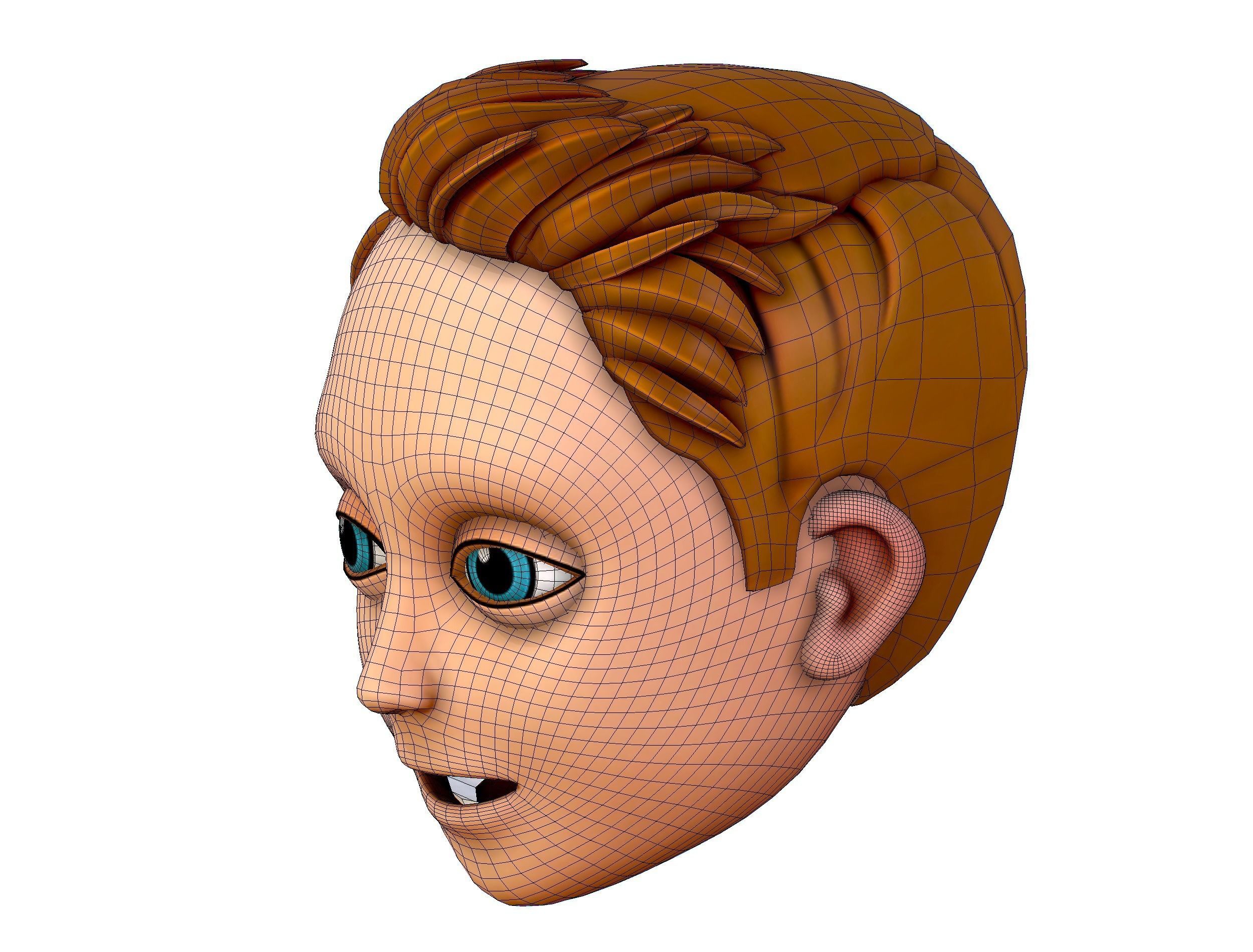 Short Hairstyle Cartoon Young Man Boy Head Icon 3D model 3D model_15