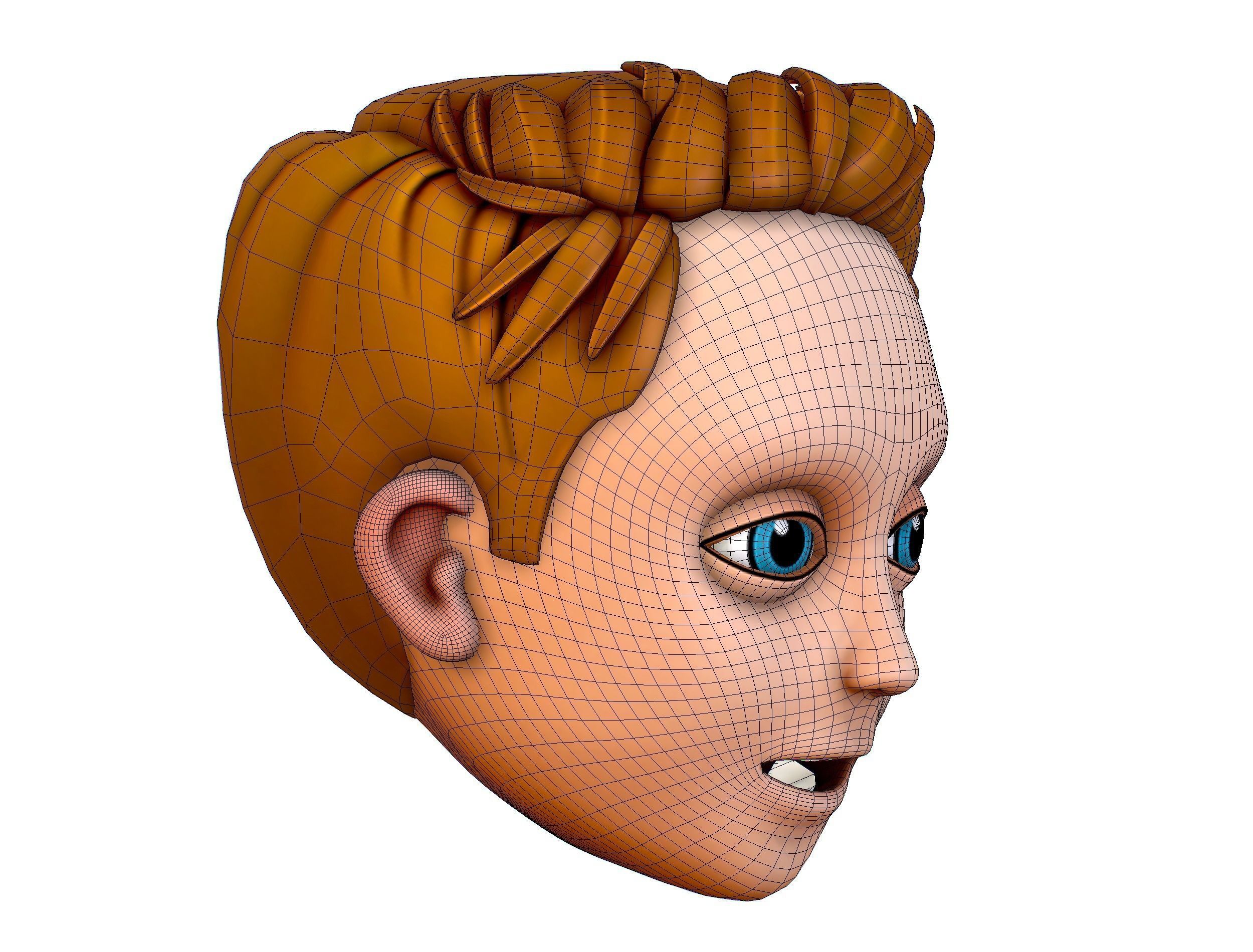 Short Hairstyle Cartoon Young Man Boy Head Icon 3D model 3D model_16