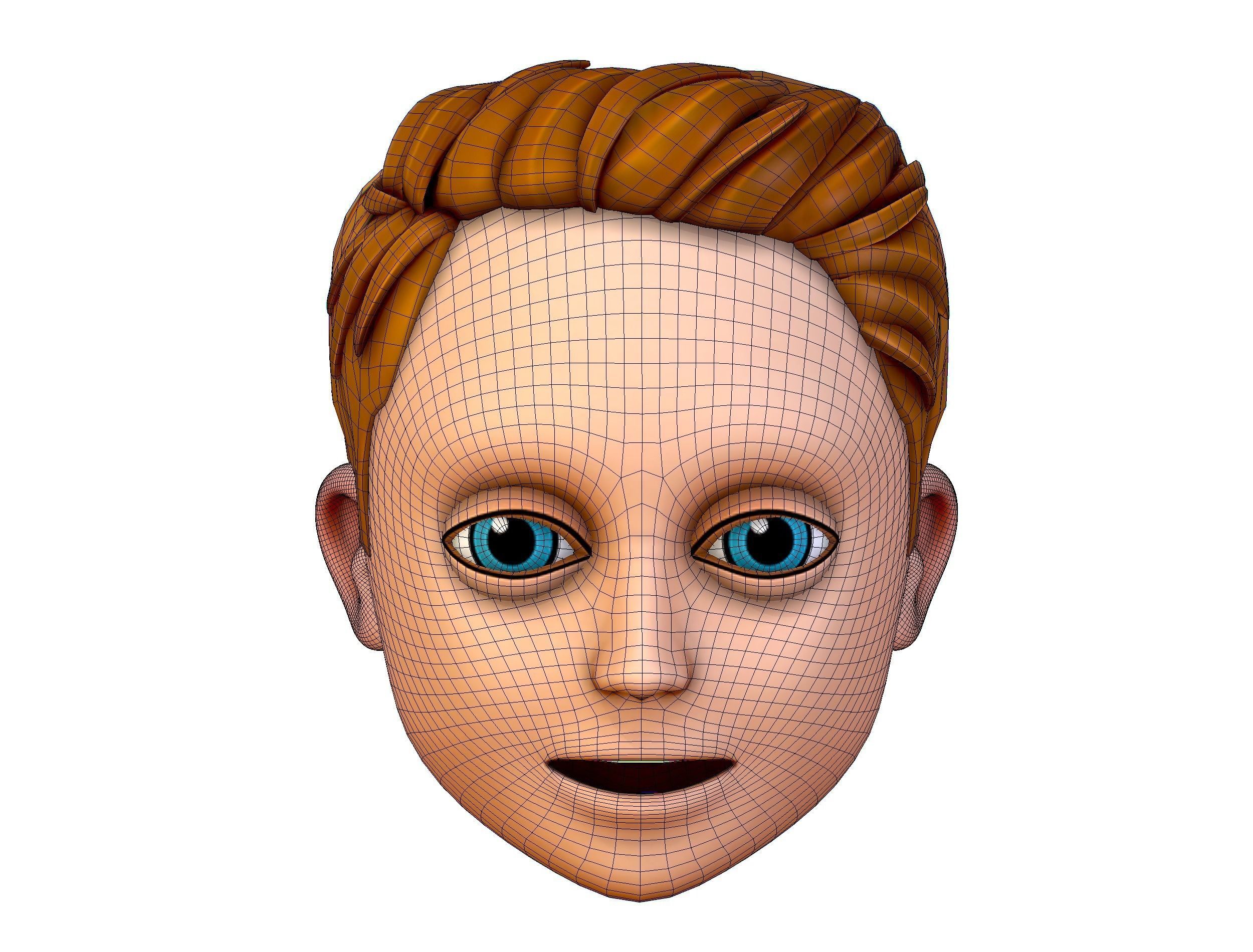 Short Hairstyle Cartoon Young Man Boy Head Icon 3D model 3D model_14