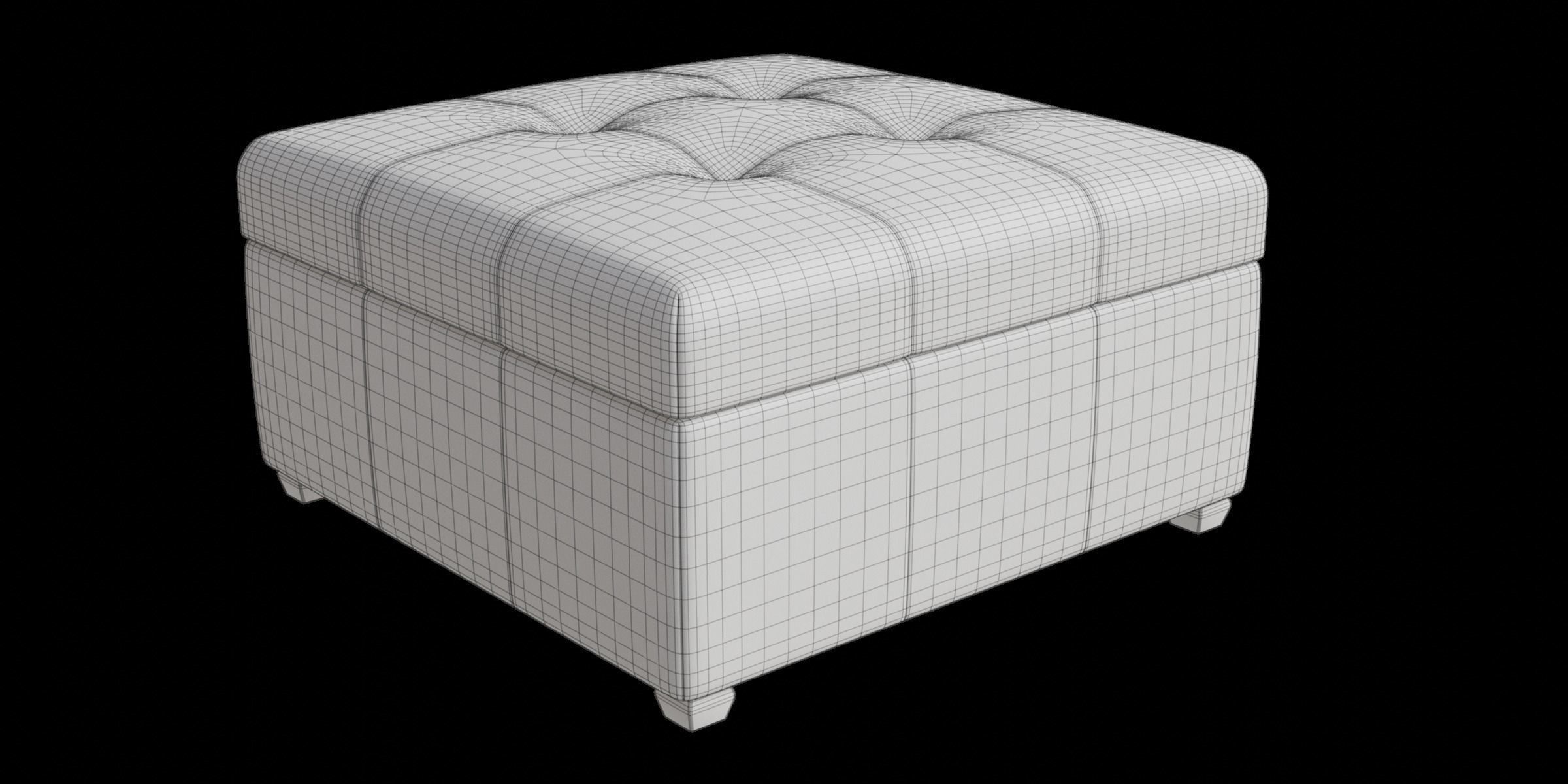 Tufted Storage Ottoman Low-poly 3D model_9
