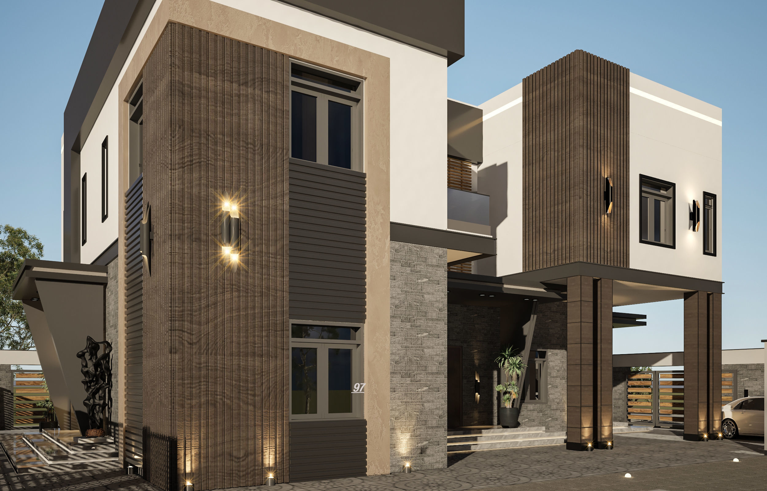 Villa exterior design  Low-poly 3D model_2