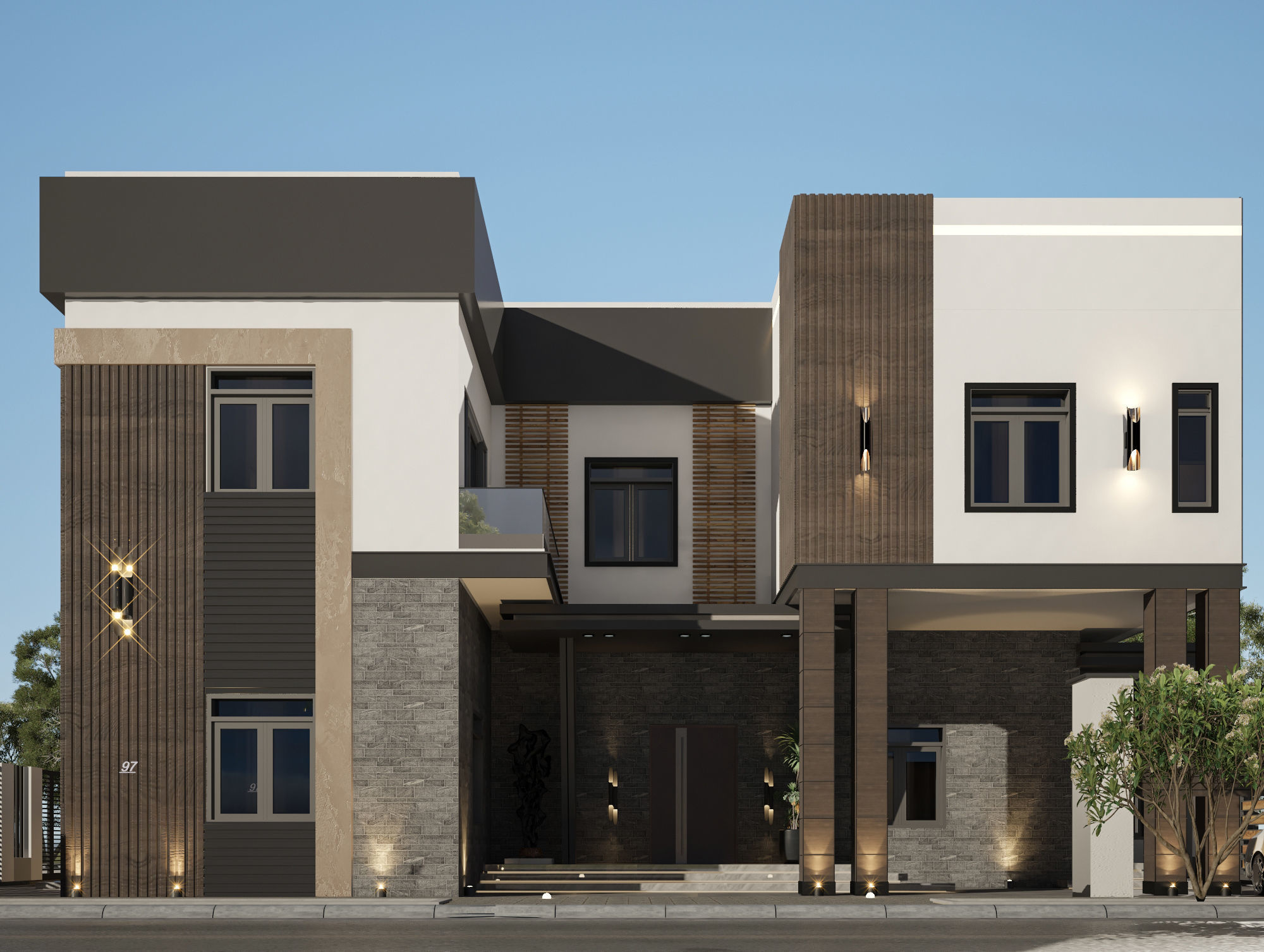 Villa exterior design  Low-poly 3D model_5