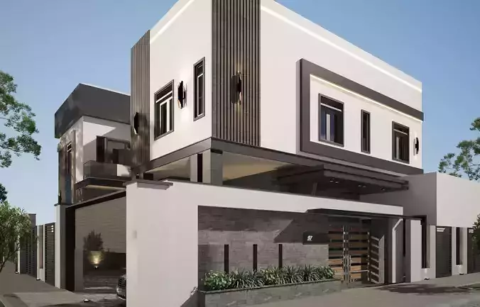 Villa exterior design  Low-poly 3D model
