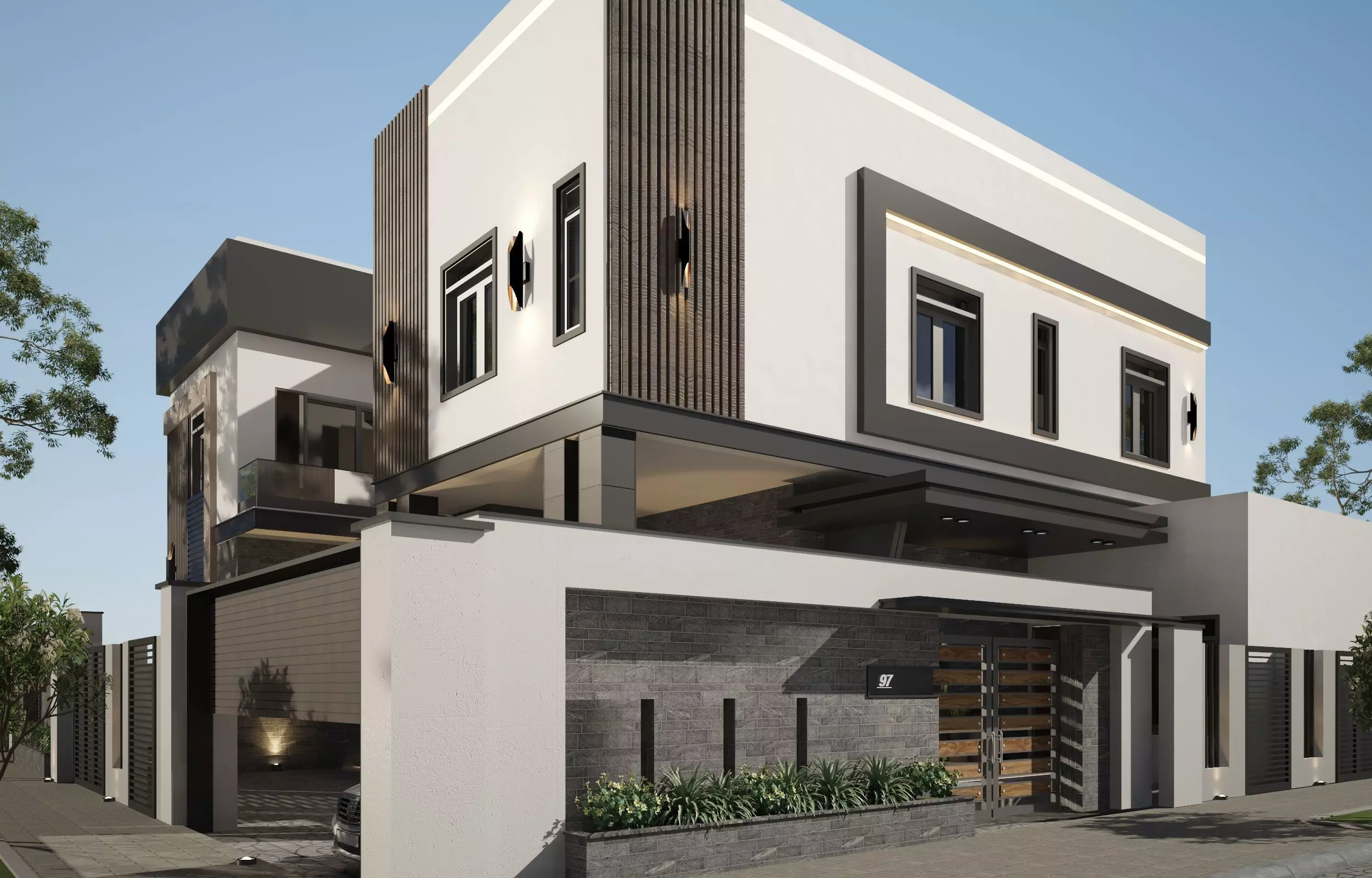 Villa exterior design  Low-poly 3D model_0