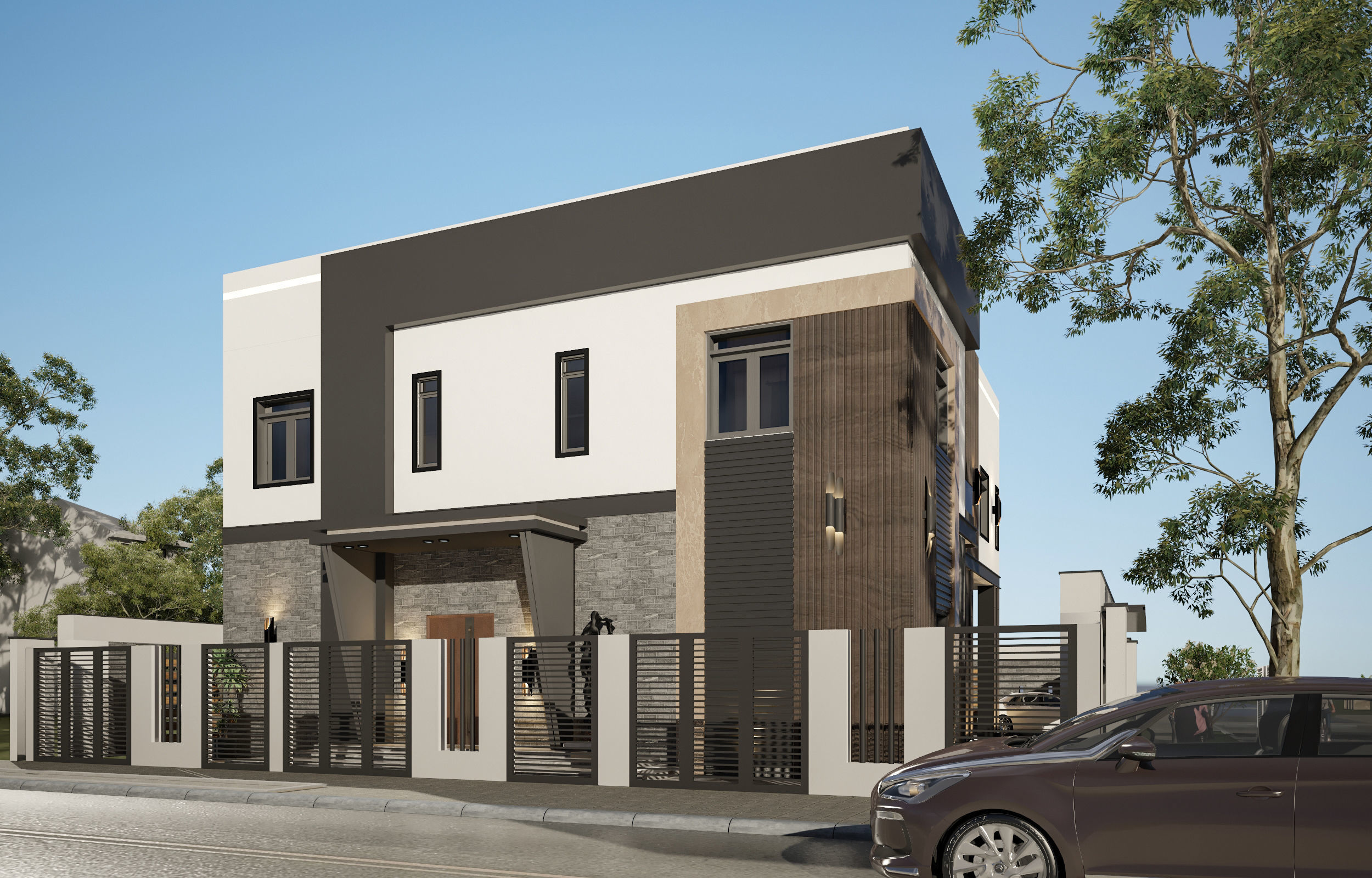 Villa exterior design  Low-poly 3D model_7