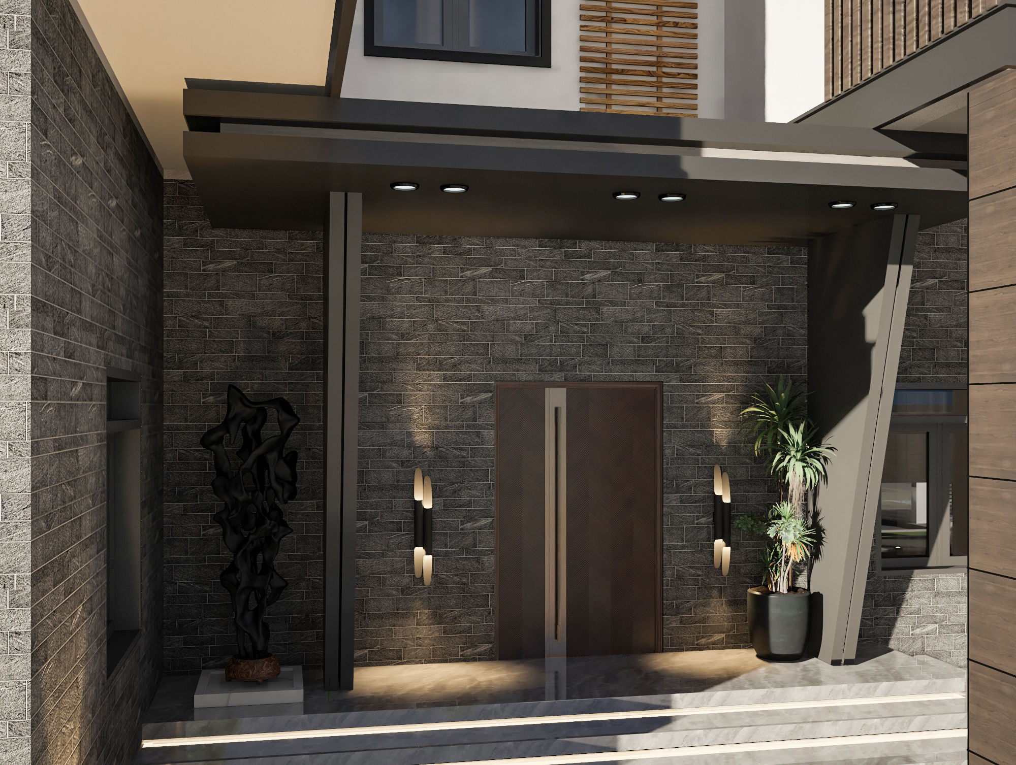 Villa exterior design  Low-poly 3D model_3