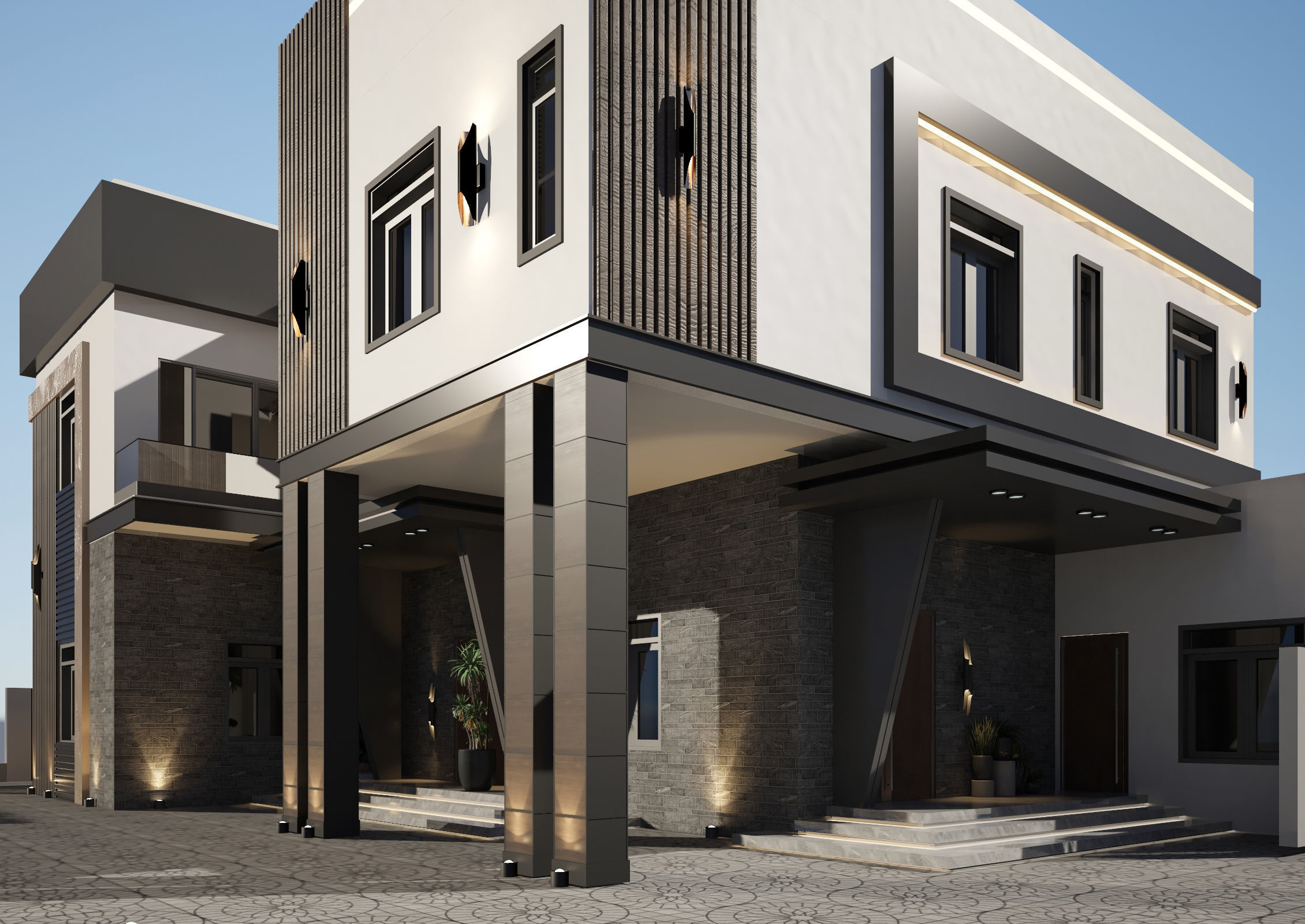 Villa exterior design  Low-poly 3D model_8