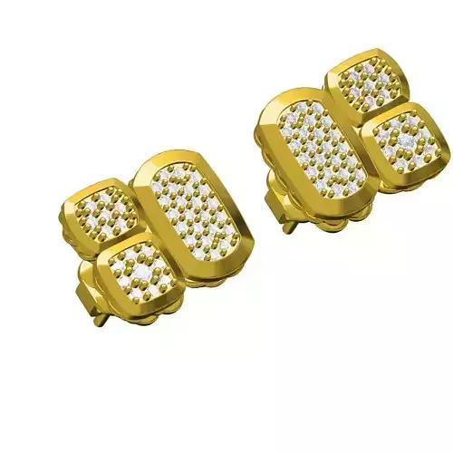 Three Square Diamond Plate Stud Earring