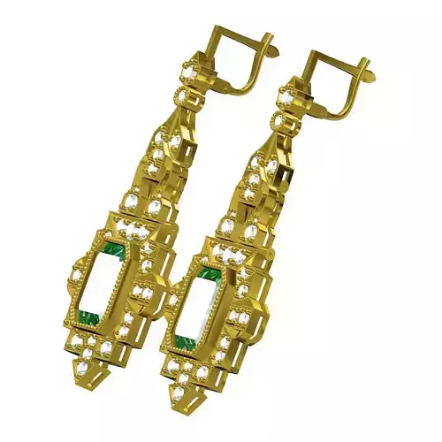 Emerald Stone Art Deco Style Earring