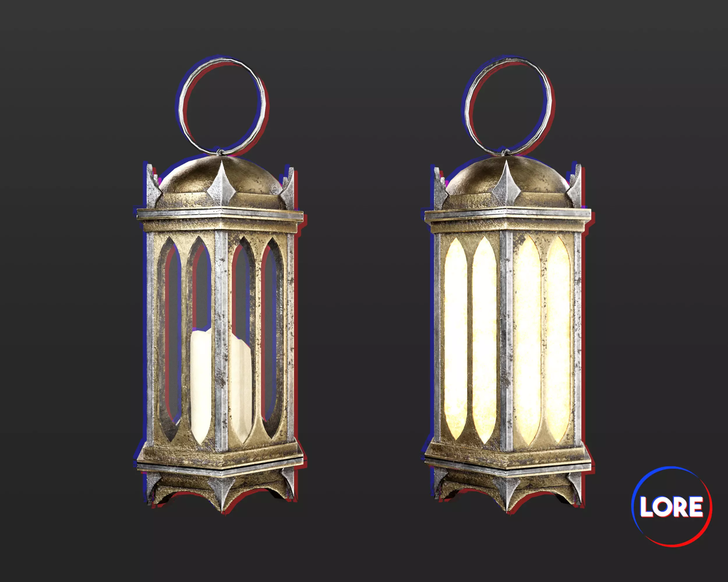Medieval Noble Lighting Lantern Low-poly 3D model_0