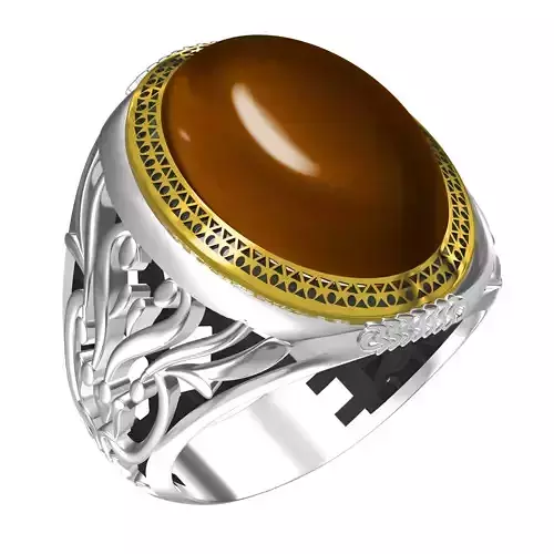 Antique Big Cabochon Engraving Designer Art Deco Ring