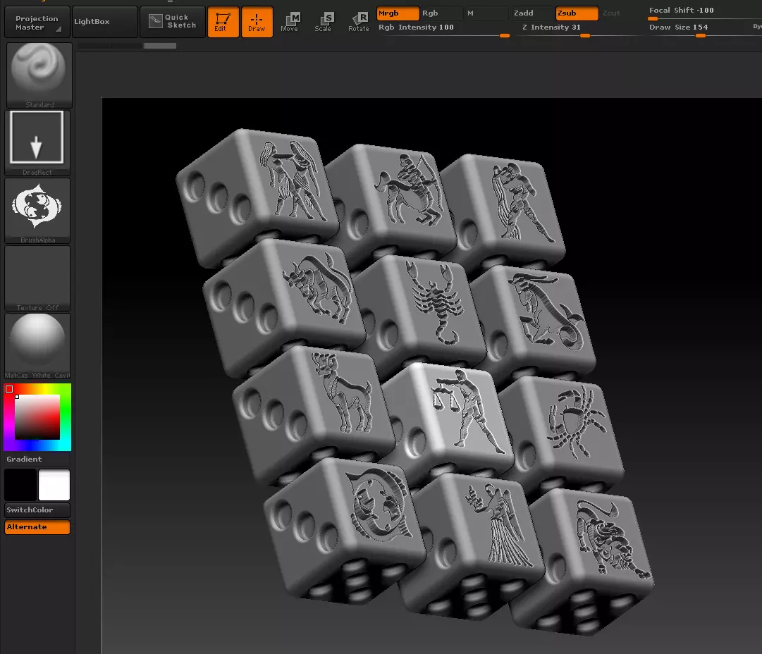 full set DICE d6 collection Zodiacus 3D print model