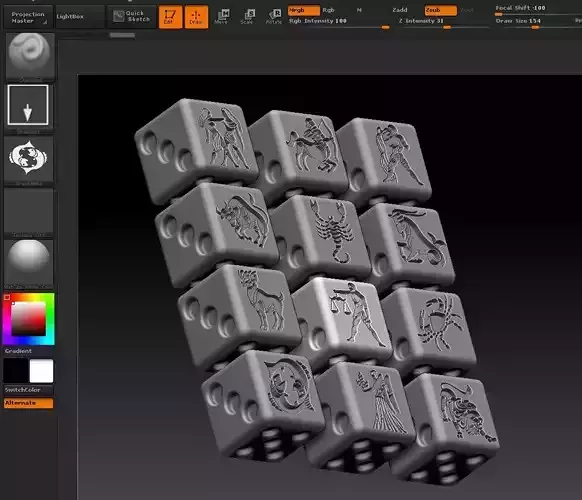 full set DICE d6 collection Zodiacus 3D print model