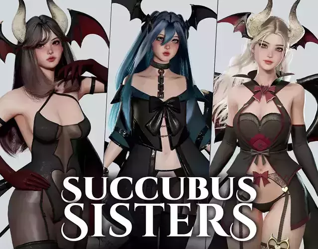Succubus Sisters - Game Ready Fantasy Girls 3D Model Collection
