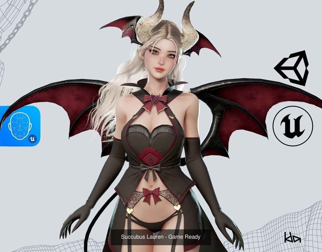 Succubus Sisters - Game Ready Fantasy Girls 3D Model Collection_7