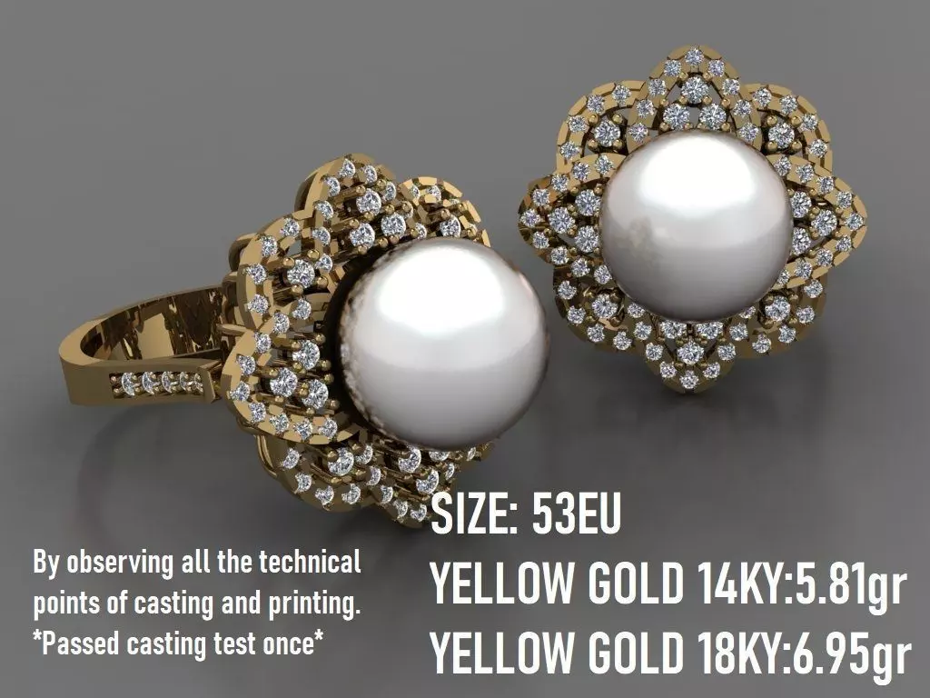 Pearl Flower Ring 06 - 3D print model