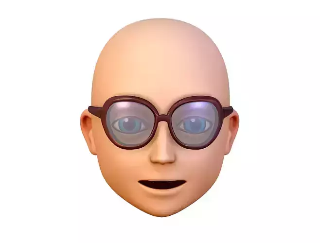School Glasses for Young Man Boy Bald Head Icon 3D model