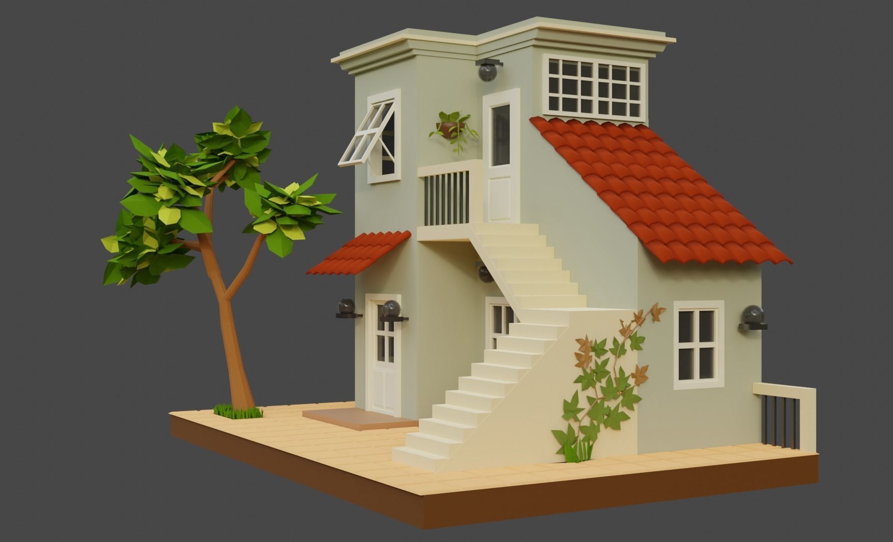 Low Poly Tiny House Low-poly 3D model_2