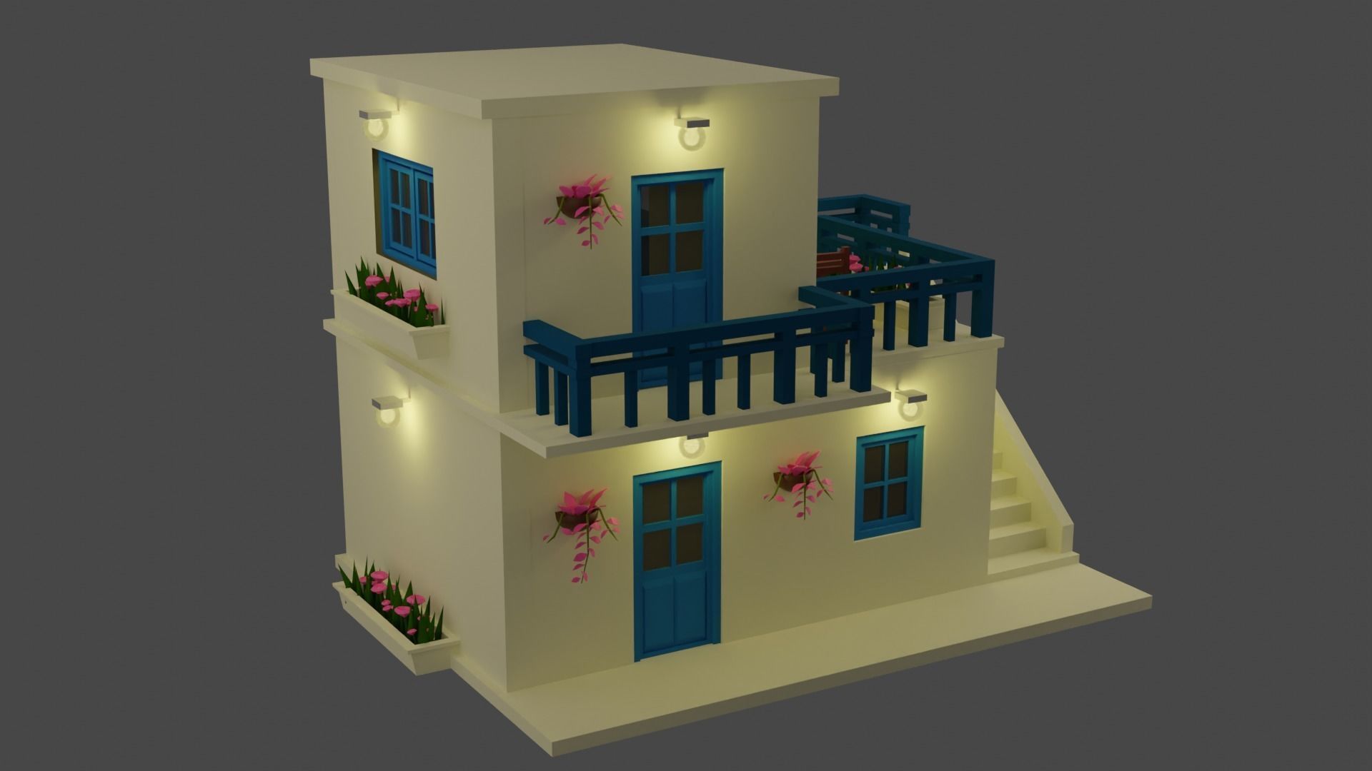 Low Poly Greece House Low-poly 3D model_8