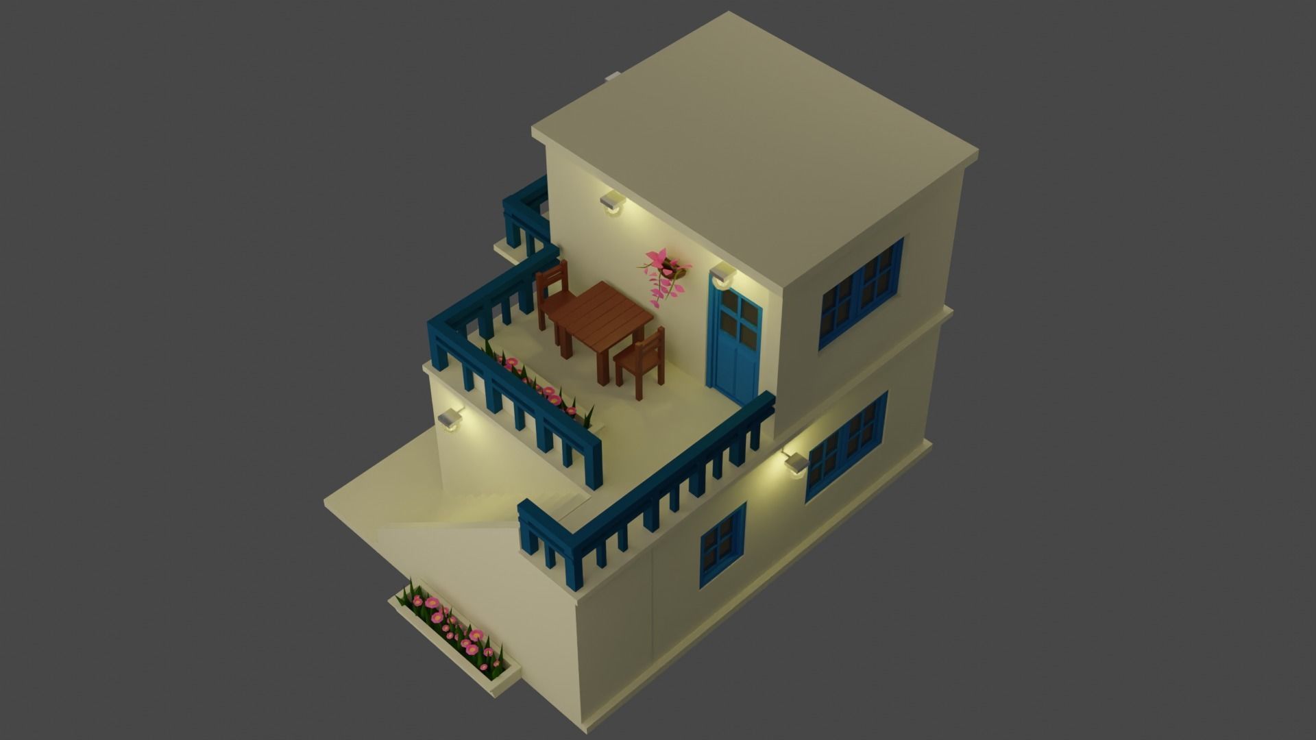 Low Poly Greece House Low-poly 3D model_11