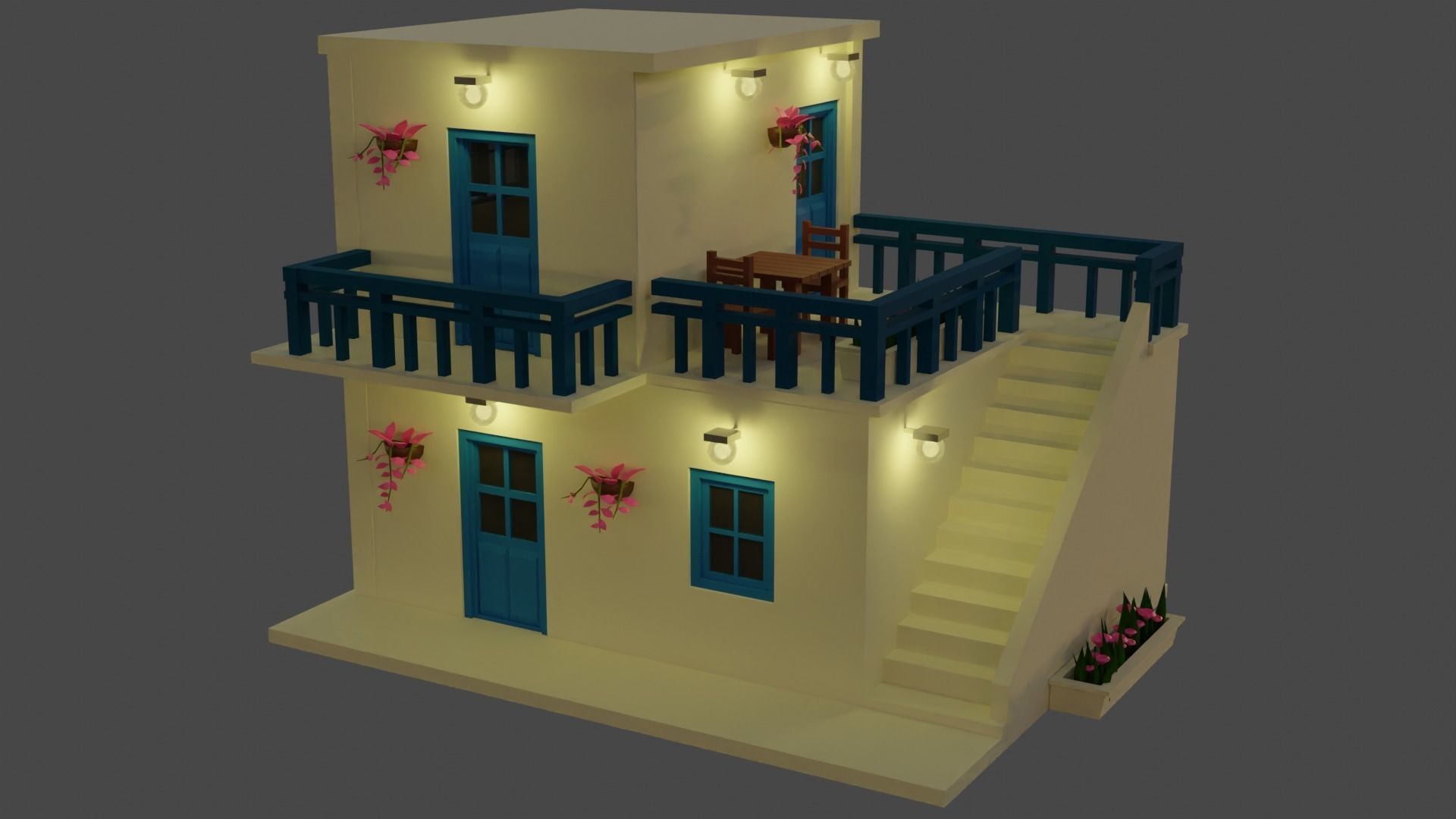 Low Poly Greece House Low-poly 3D model_1