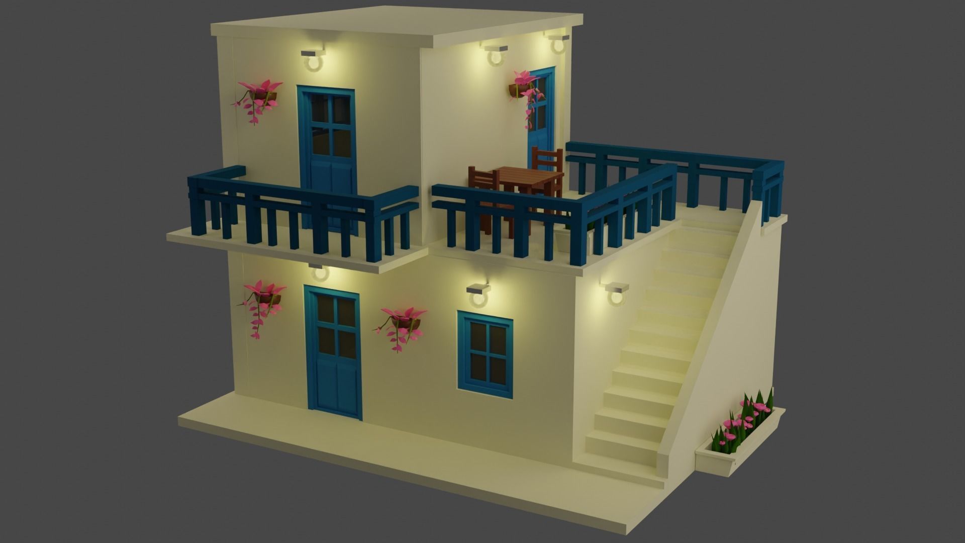 Low Poly Greece House Low-poly 3D model_2