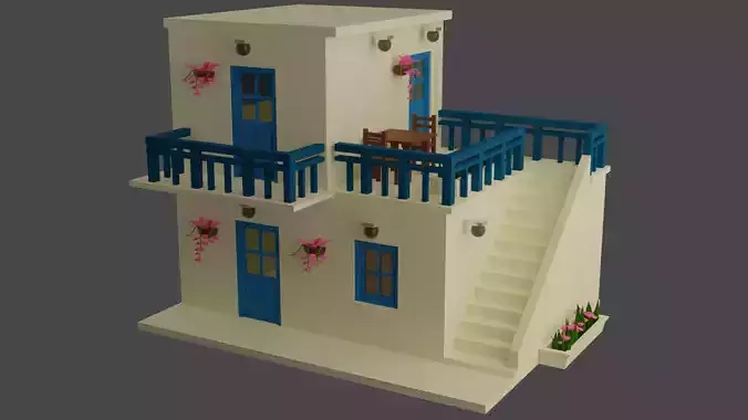 Low Poly Greece House Low-poly 3D model