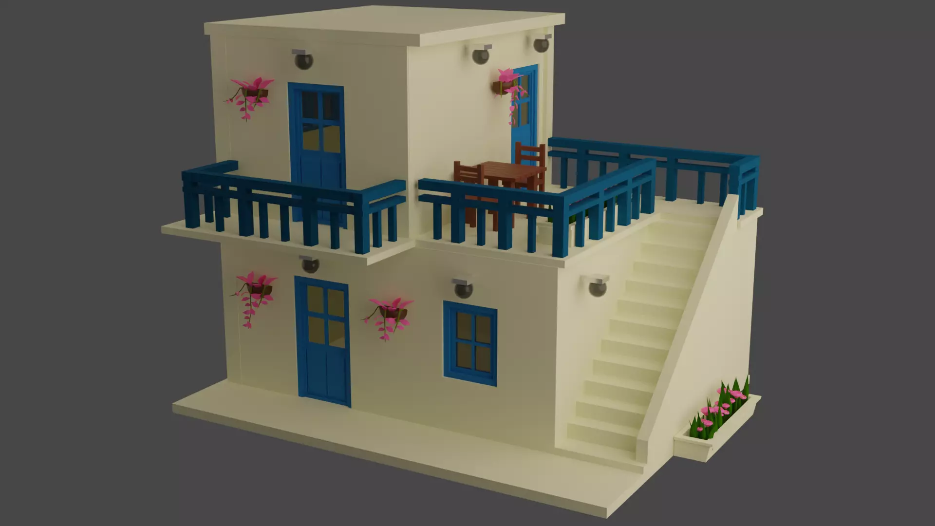 Low Poly Greece House Low-poly 3D model_0