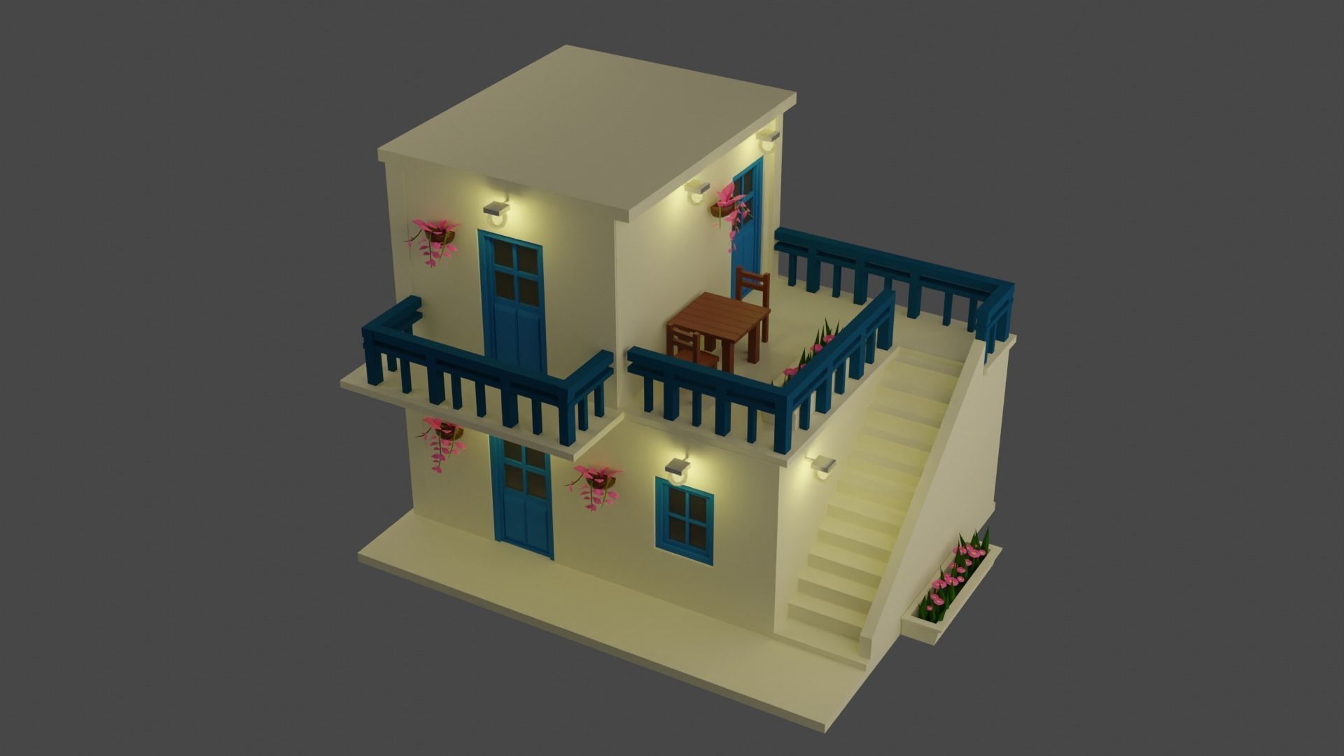 Low Poly Greece House Low-poly 3D model_9