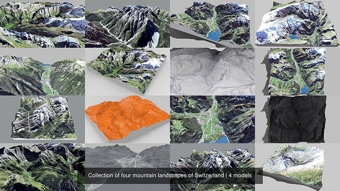 Collection of four mountain landscapes of Switzerland 