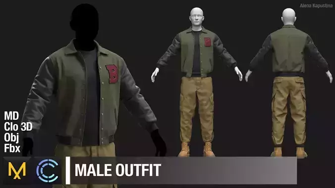 Male outfit Bomber jacket Pant Shoes Marvelous Designer project 3D model
