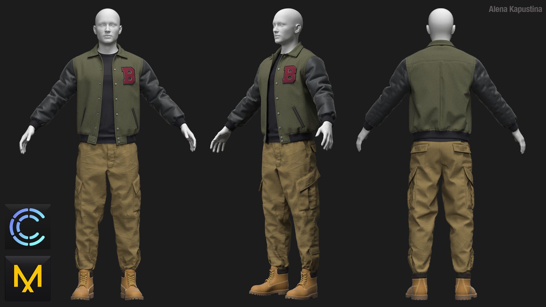 Male outfit Bomber jacket Pant Shoes Marvelous Designer project 3D model_1