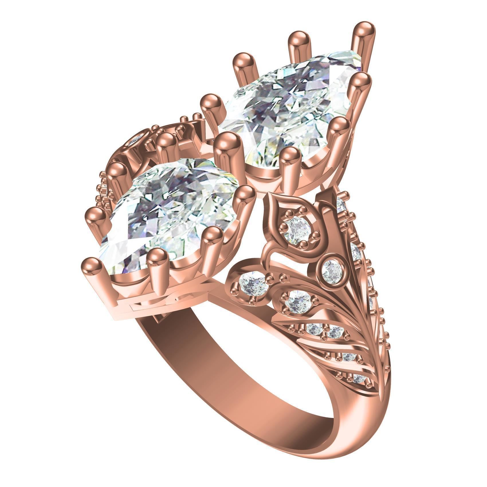 Pear Shape Twin Stone Art Deco Style Ring 3D print model_1