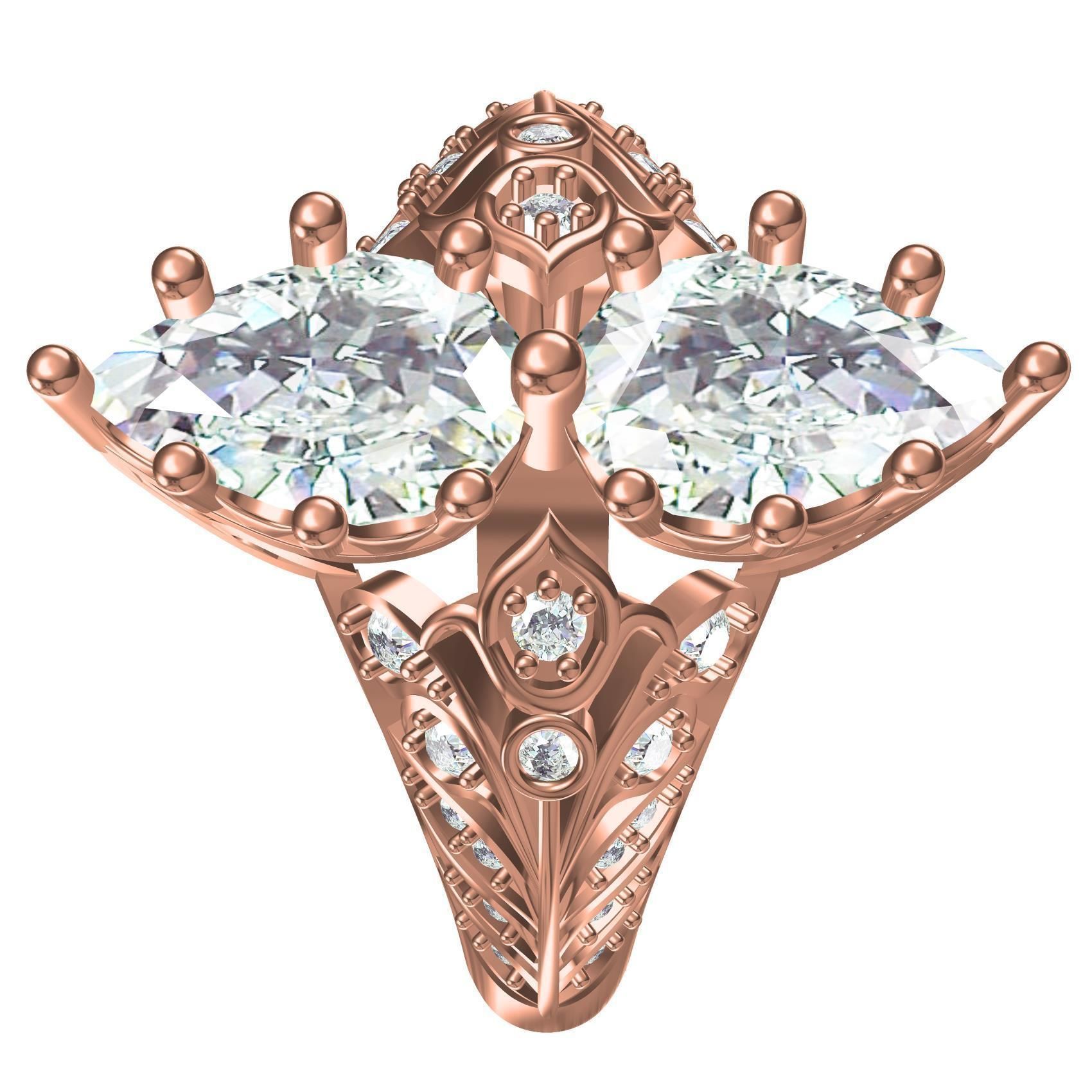 Pear Shape Twin Stone Art Deco Style Ring 3D print model_8