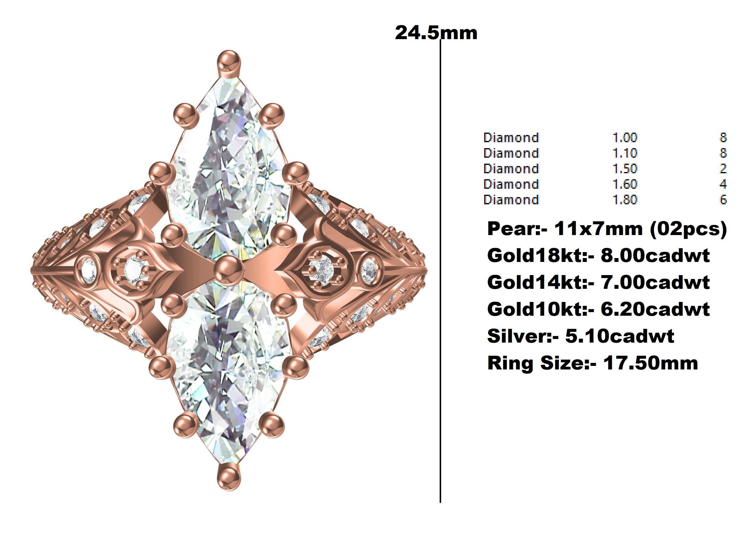 Pear Shape Twin Stone Art Deco Style Ring 3D print model_12