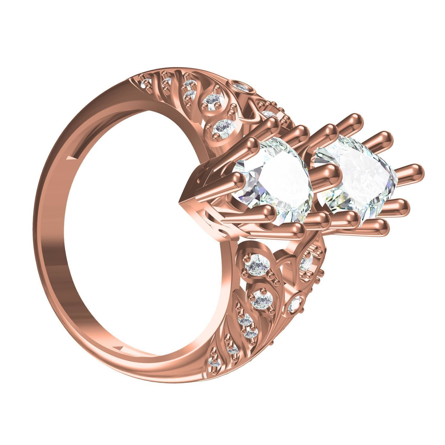 Pear Shape Twin Stone Art Deco Style Ring 3D print model_7