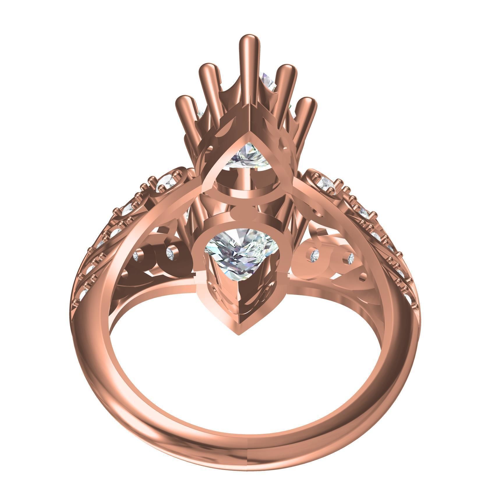 Pear Shape Twin Stone Art Deco Style Ring 3D print model_5