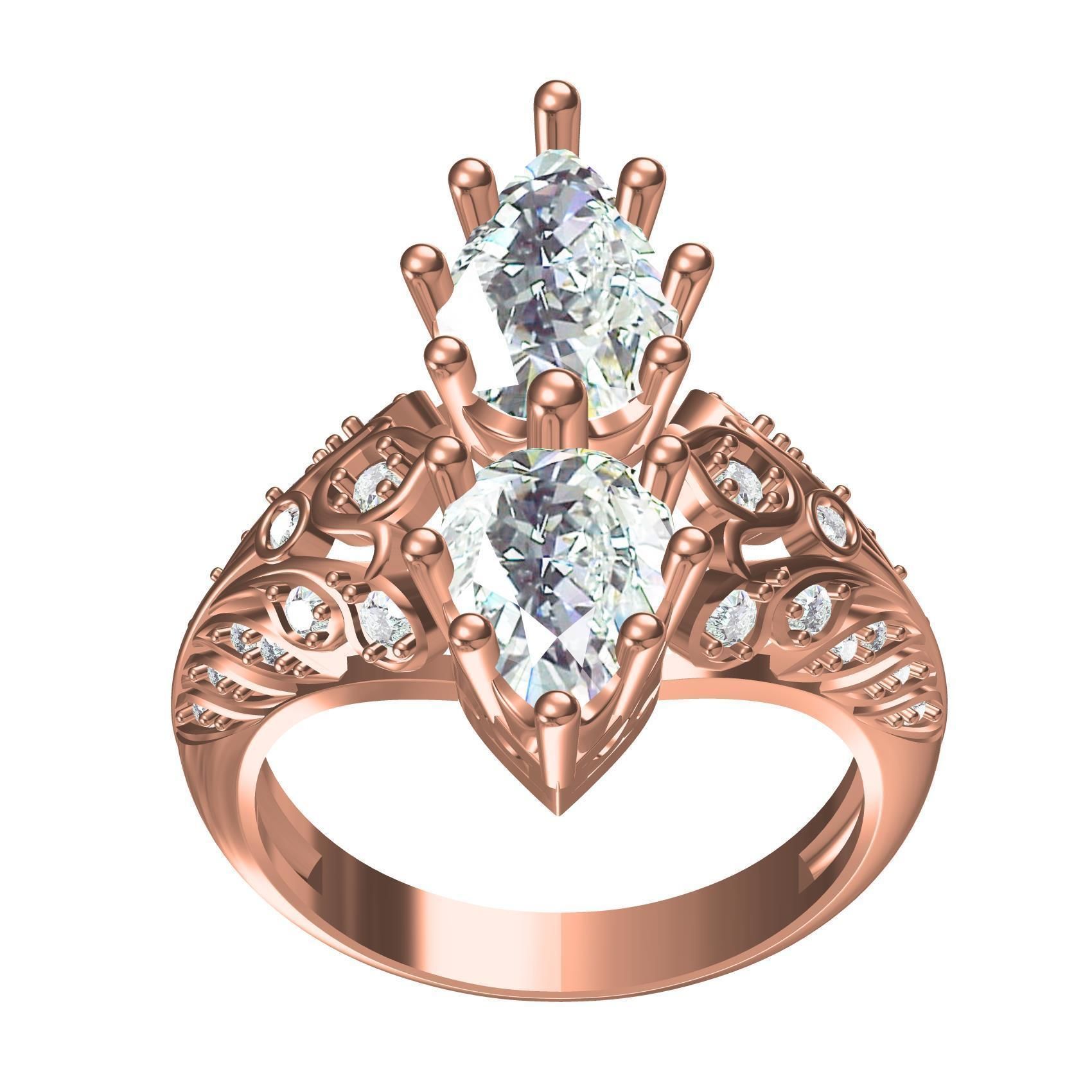 Pear Shape Twin Stone Art Deco Style Ring 3D print model_2