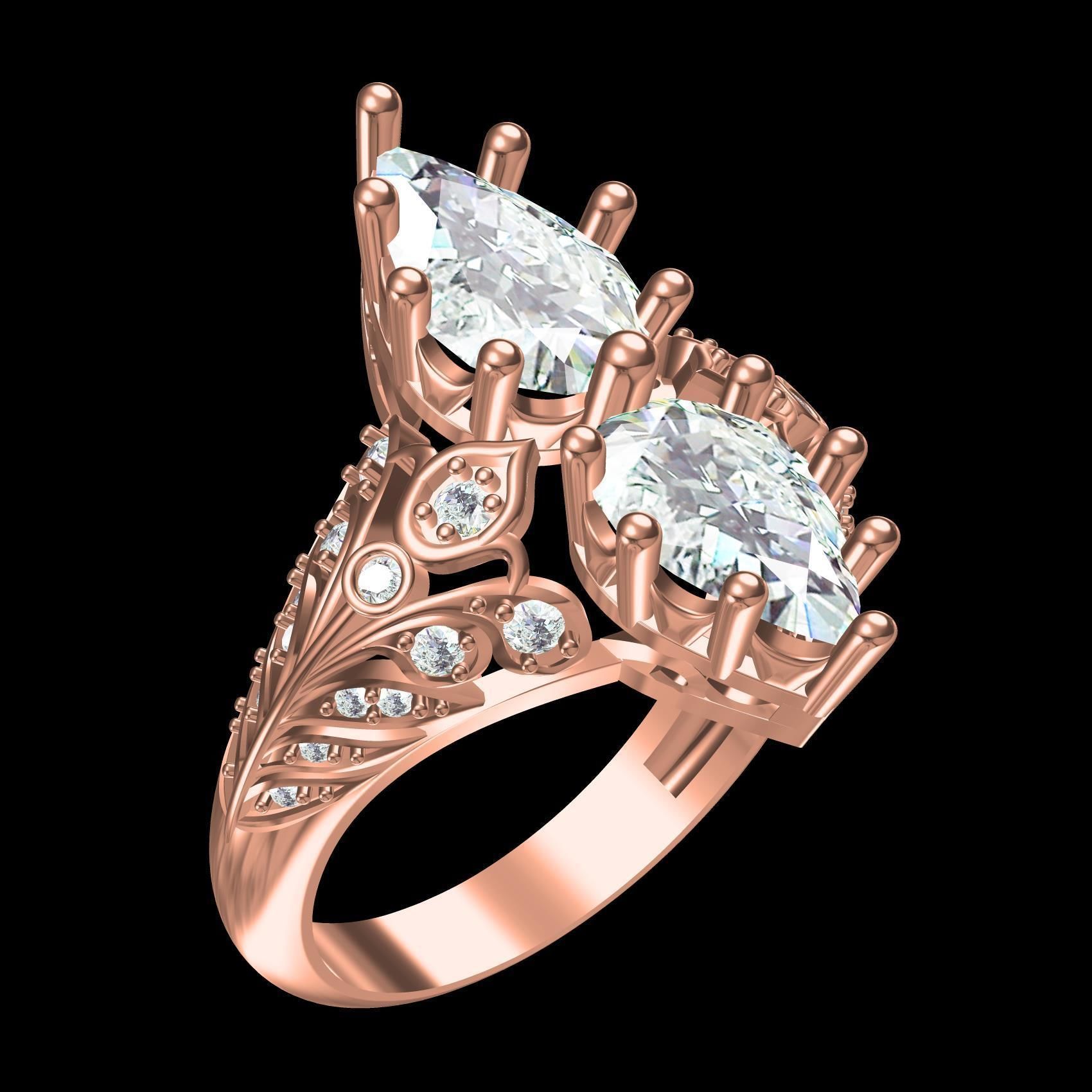 Pear Shape Twin Stone Art Deco Style Ring 3D print model_11