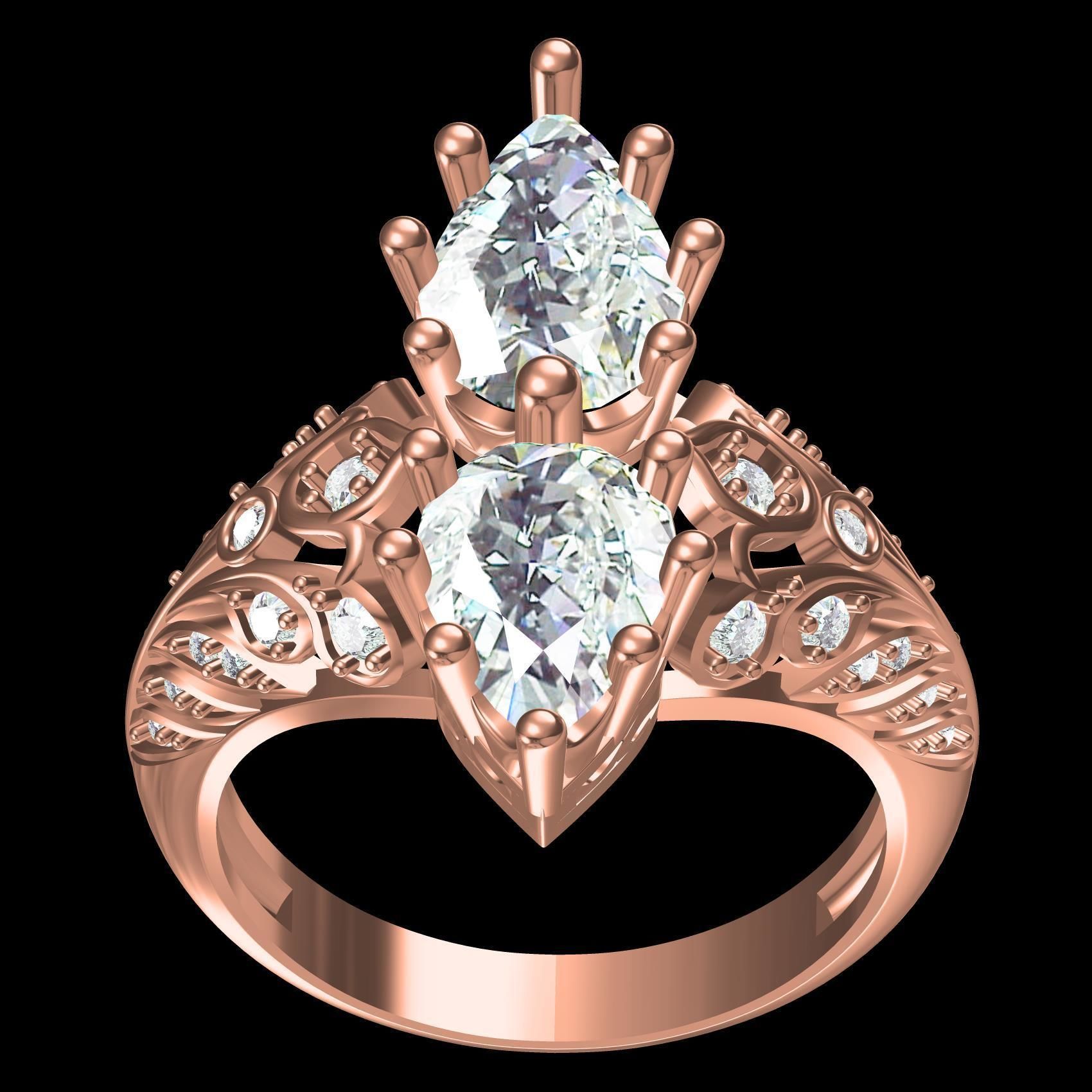 Pear Shape Twin Stone Art Deco Style Ring 3D print model_9