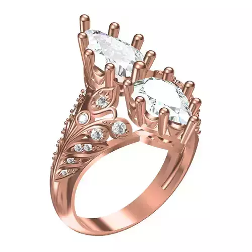 Pear Shape Twin Stone Art Deco Style Ring 3D print model