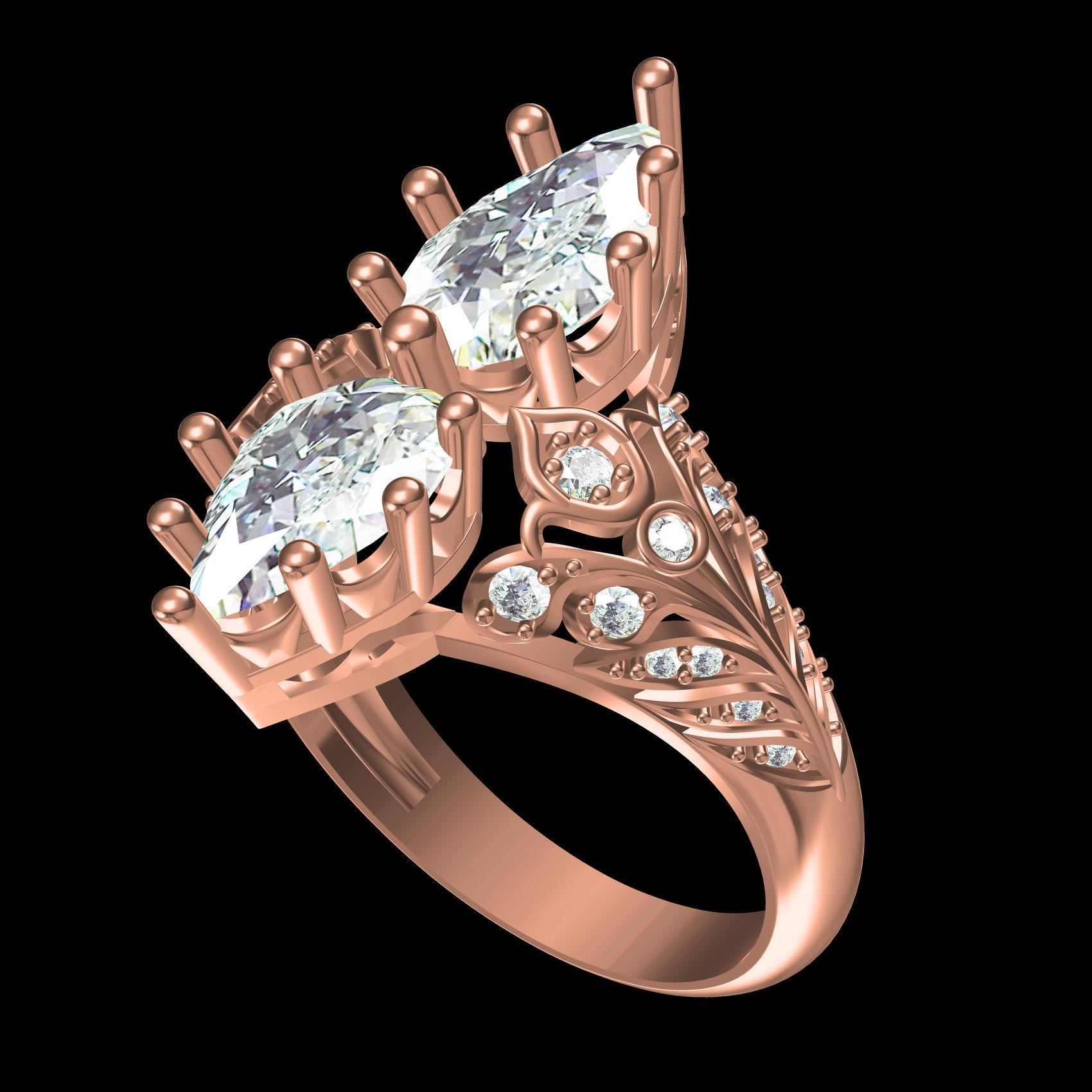 Pear Shape Twin Stone Art Deco Style Ring 3D print model_10