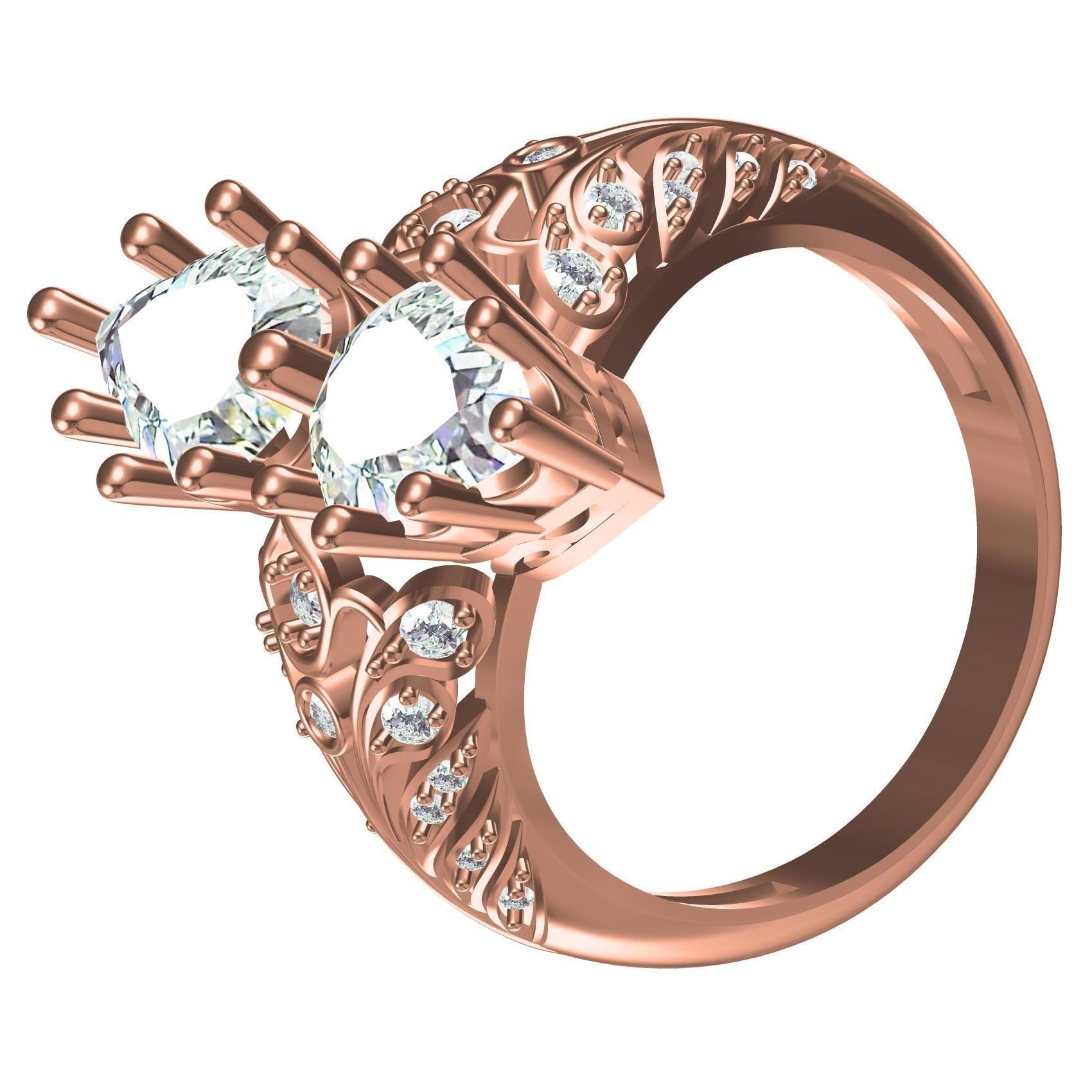 Pear Shape Twin Stone Art Deco Style Ring 3D print model_6