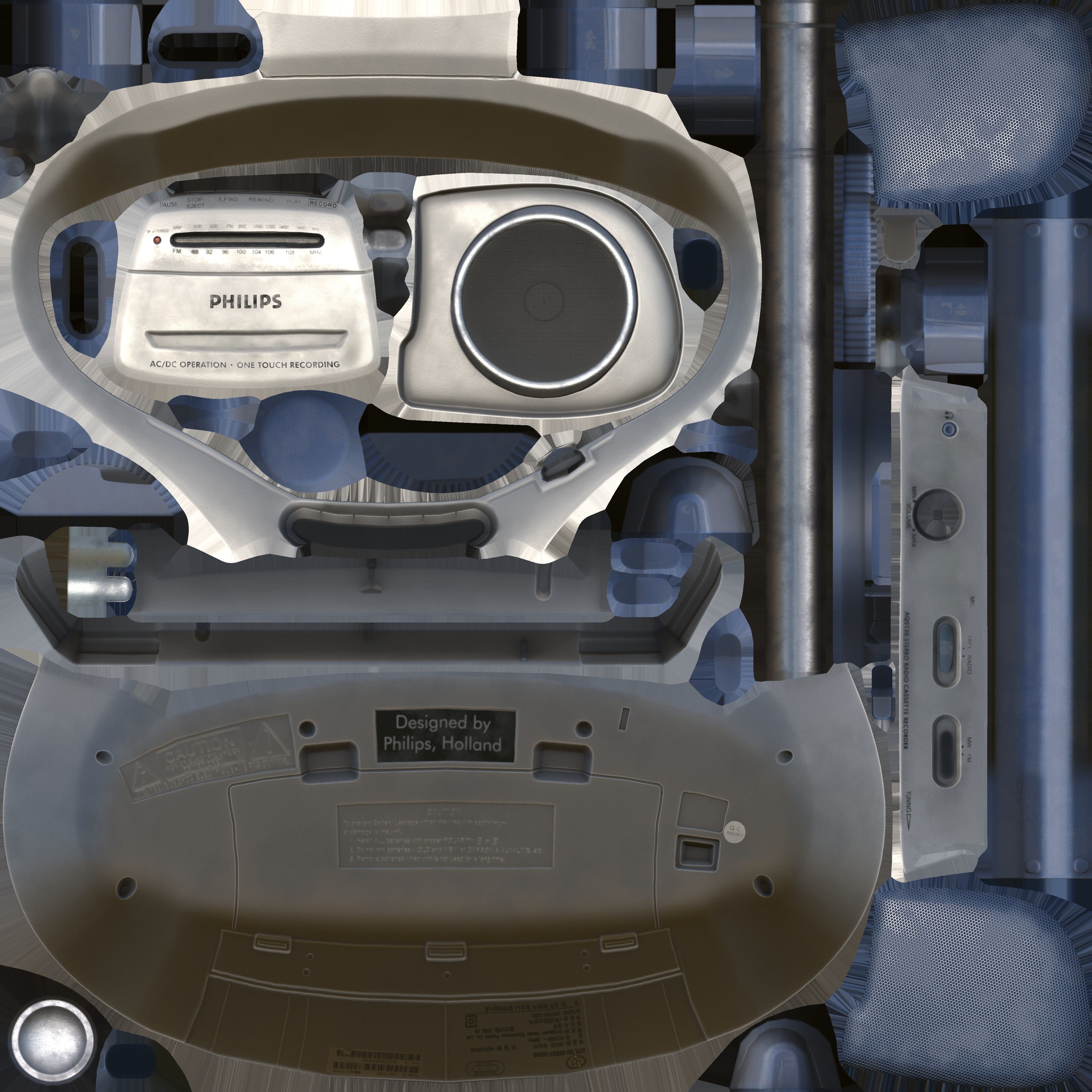 Game Ready Vintage Cassette Radio 3 Low-poly 3D model_13