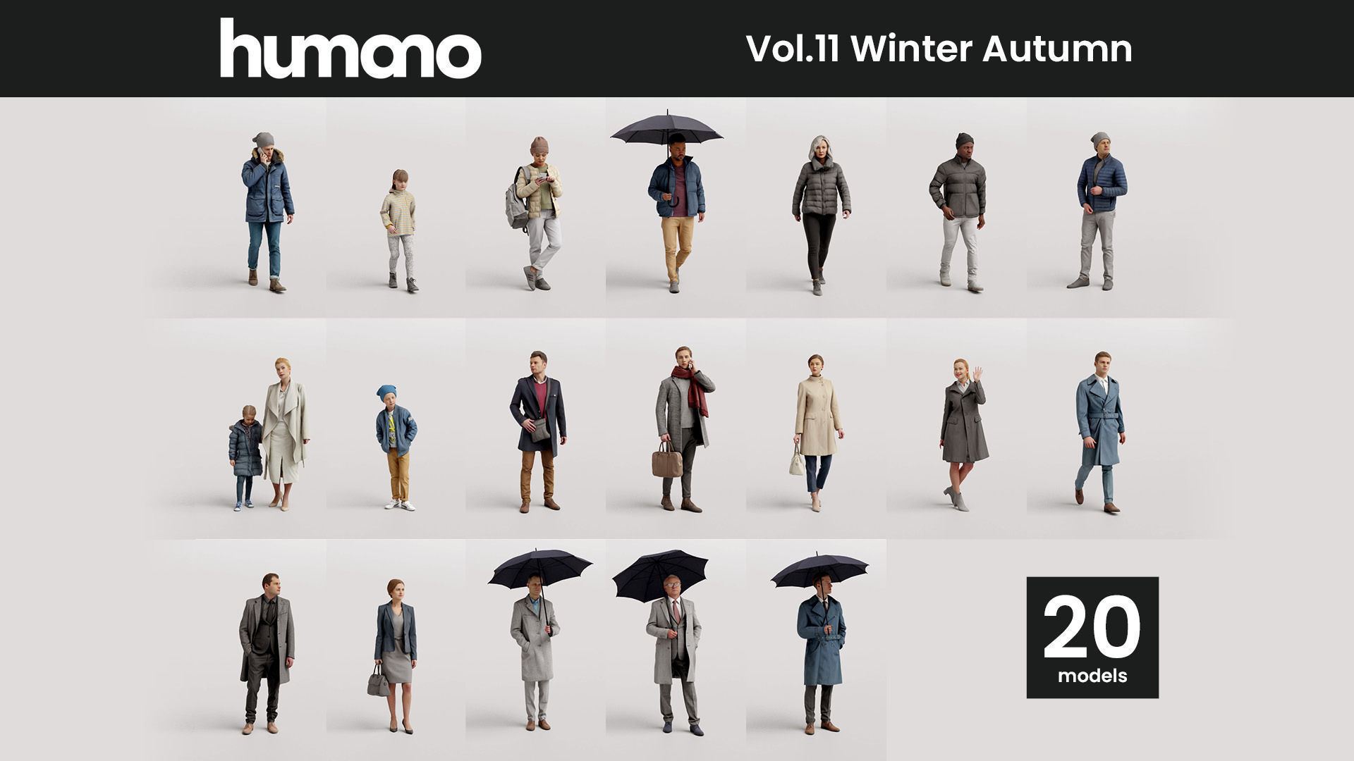 Humano 20-Collection 11 -  WINTER AUTUMN PEOPLE - 20x 3D models  3D model_0